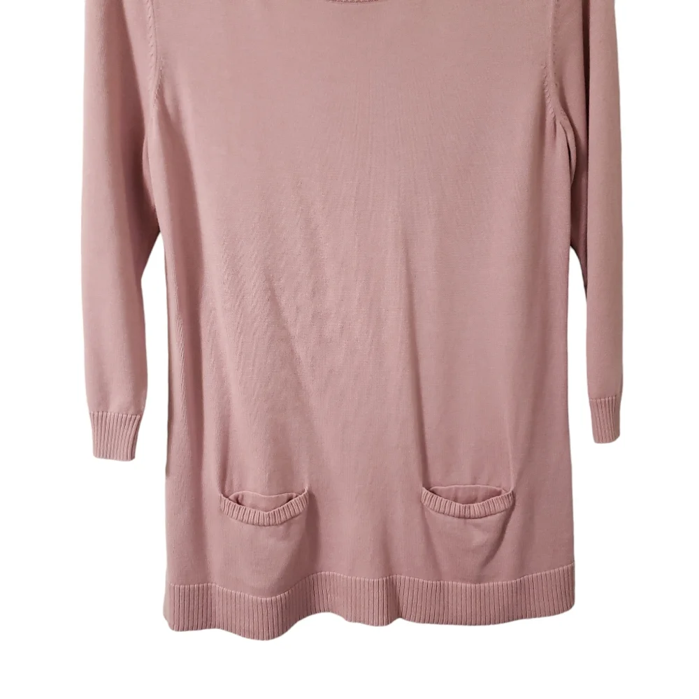 Talbots 3/4 Sleeve Front Pocket Zipper Back Sweater Pink Sz Small - Picture 2 of 13